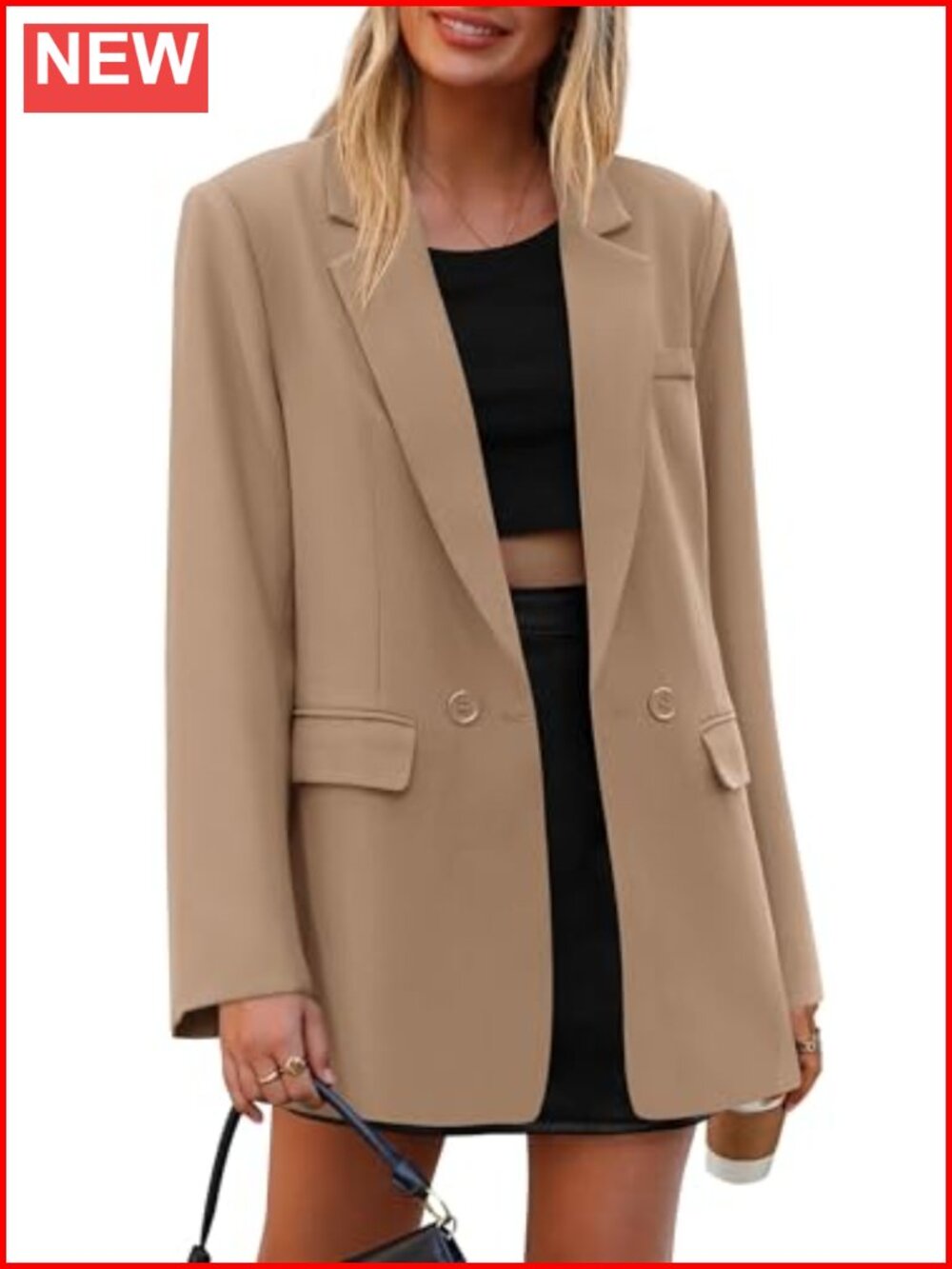 PRETTYGARDEN Women's Double Breasted Oversized Blazer Business Casual